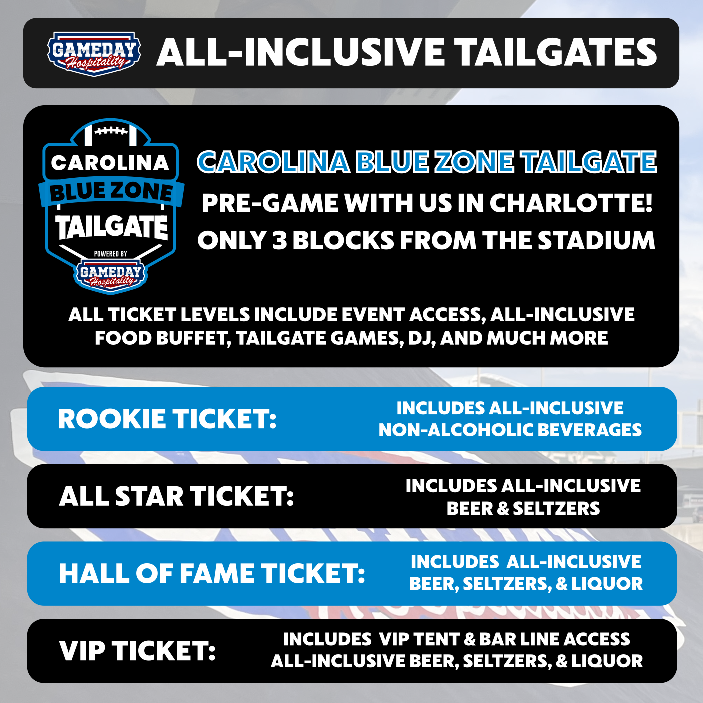 Gameday Hospitality - Charlotte Panthers Tailgate Seating Chart